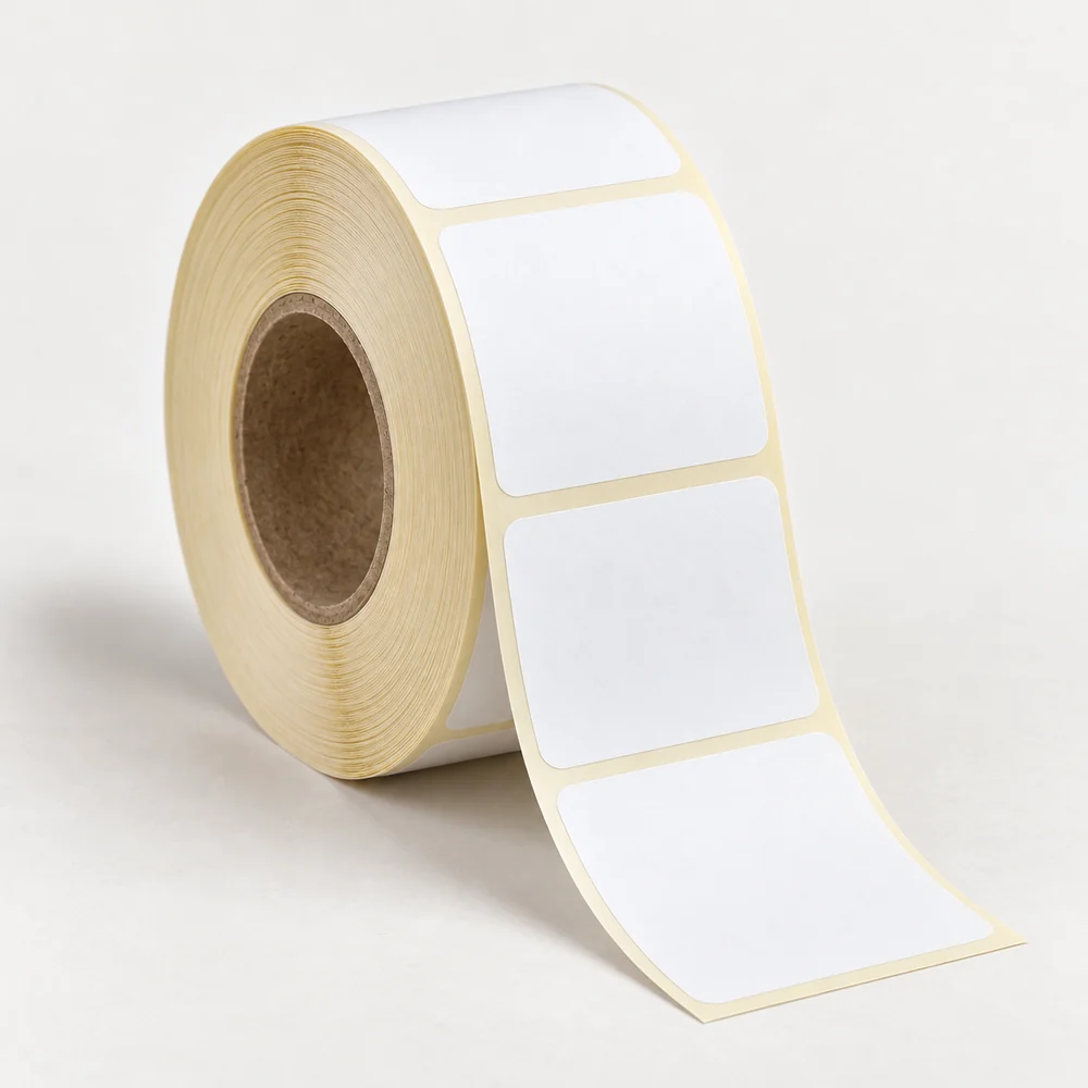 70×70 mm kuşe etiket rulosu, tek sıra, 40 mm göbek
