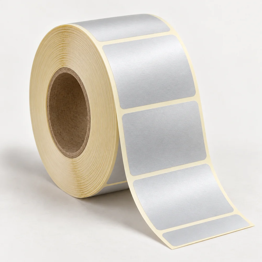 70×70 mm silvermat etiket rulosu, tek sıra, 40 mm göbek