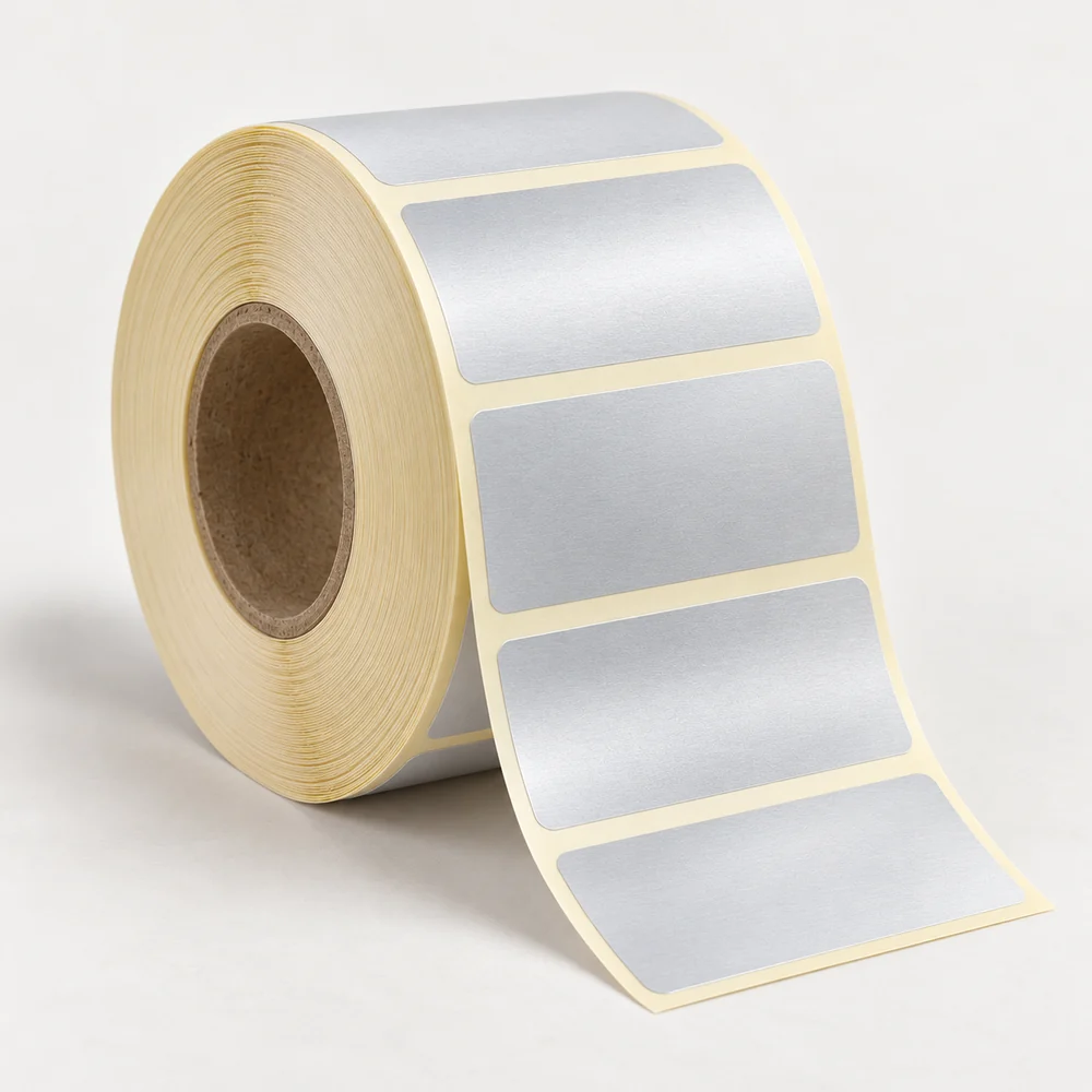 80×30 mm silvermat etiket rulosu, tek sıra, 40 mm göbek