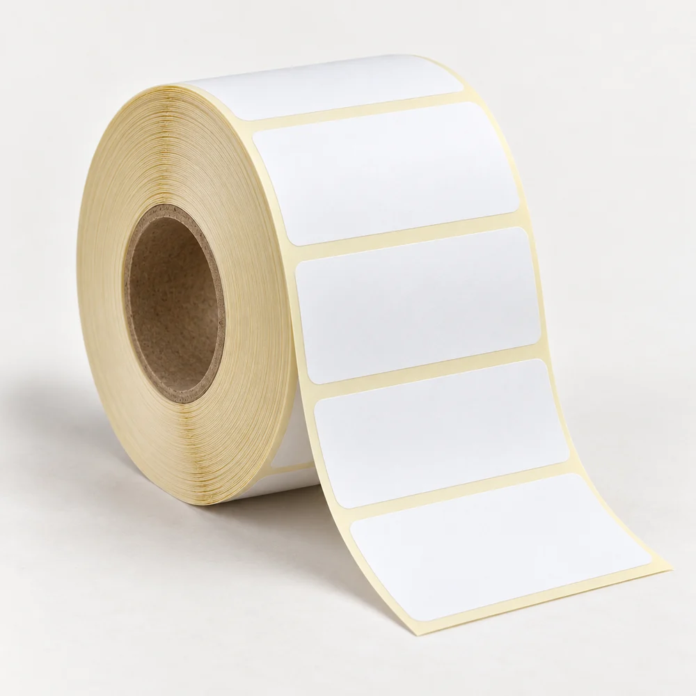 80×50 mm kuşe etiket rulosu, tek sıra, 40 mm göbek