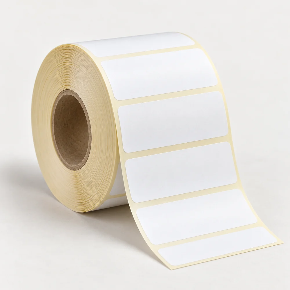 90×40 mm kuşe etiket rulosu, tek sıra, 40 mm göbek