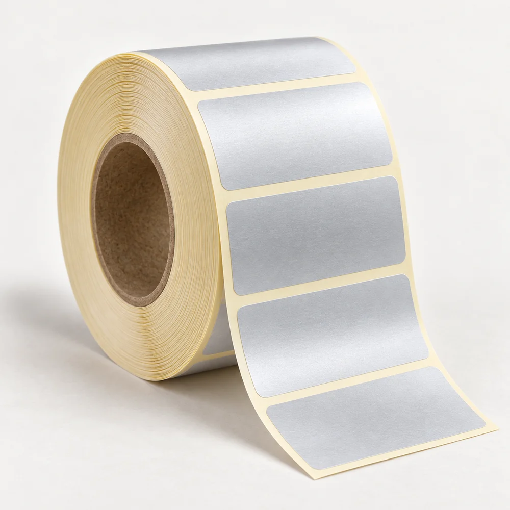 90×40 mm silvermat etiket rulosu, tek sıra, 40 mm göbek